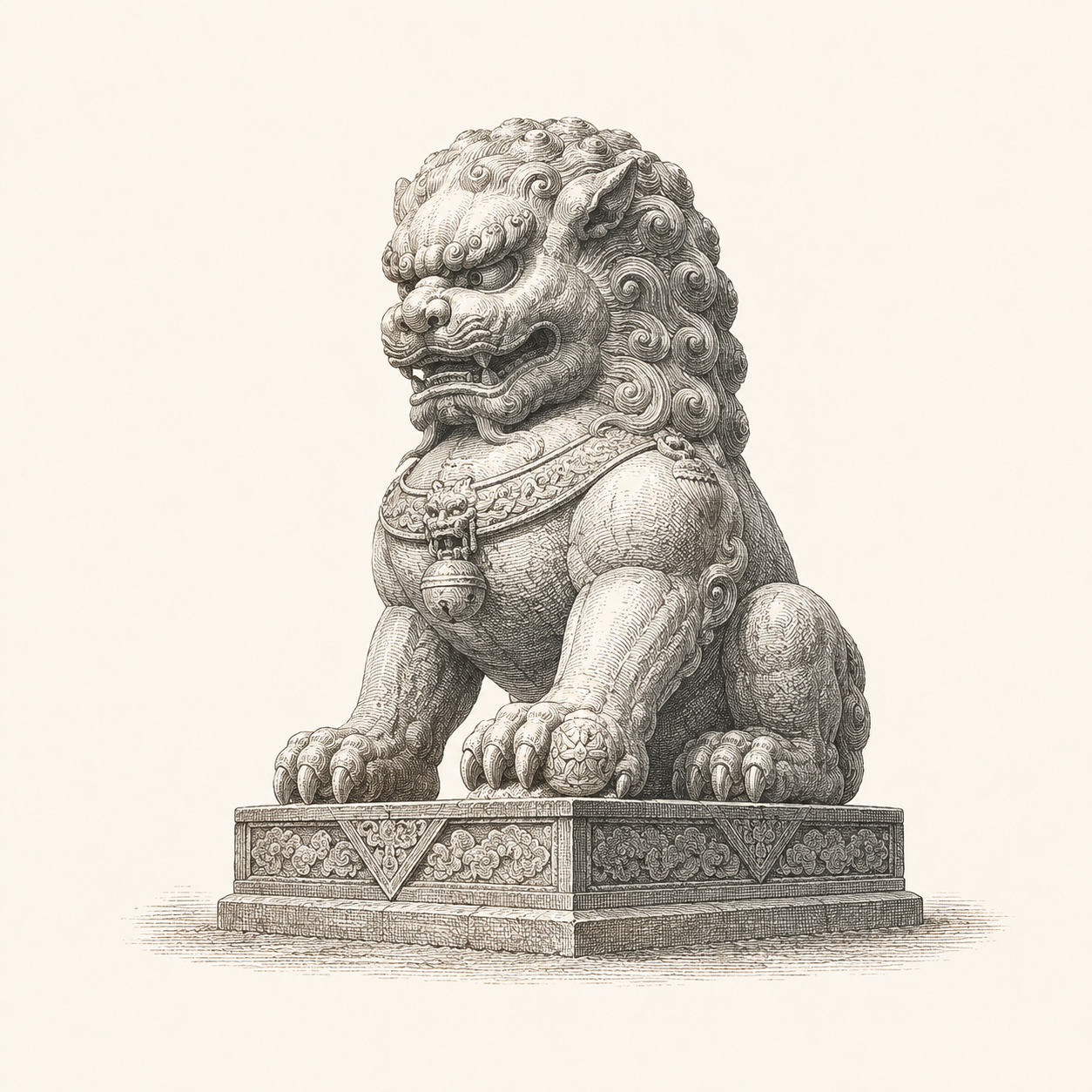 Guardian lion statue representing sovereign control and gatekeeping.